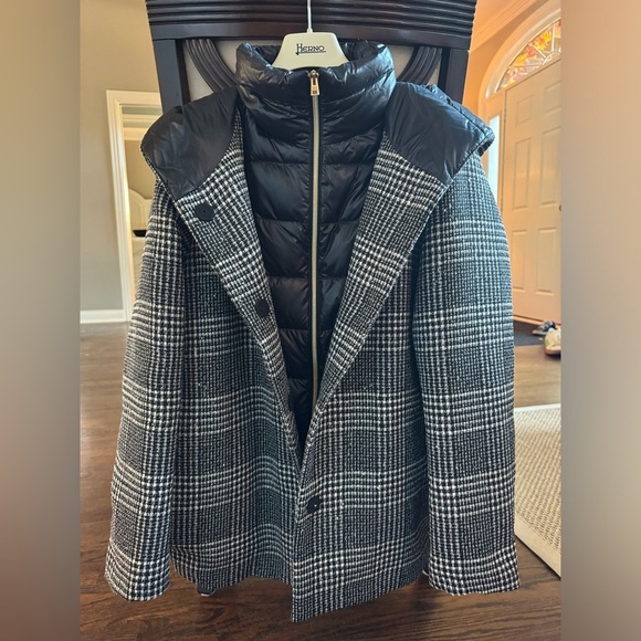 Herno Women’s Button Zip Front Glen Plaid Down Quilted Jacket Black White IT 46 - Picture 4 of 16